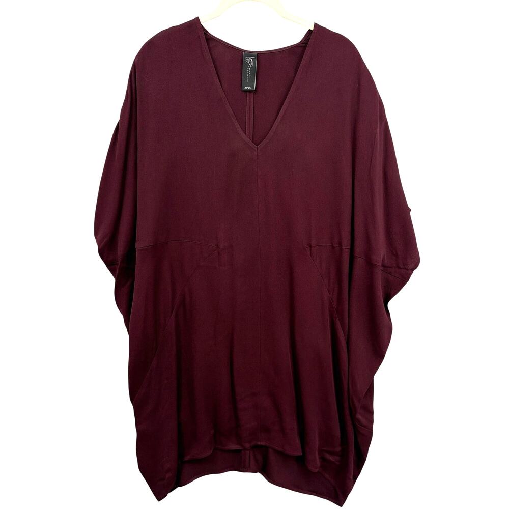 Zero + Maria Cornejo Women 8 Tunic Mini Dress Burgundy Lagenlook Dolman V-Neck